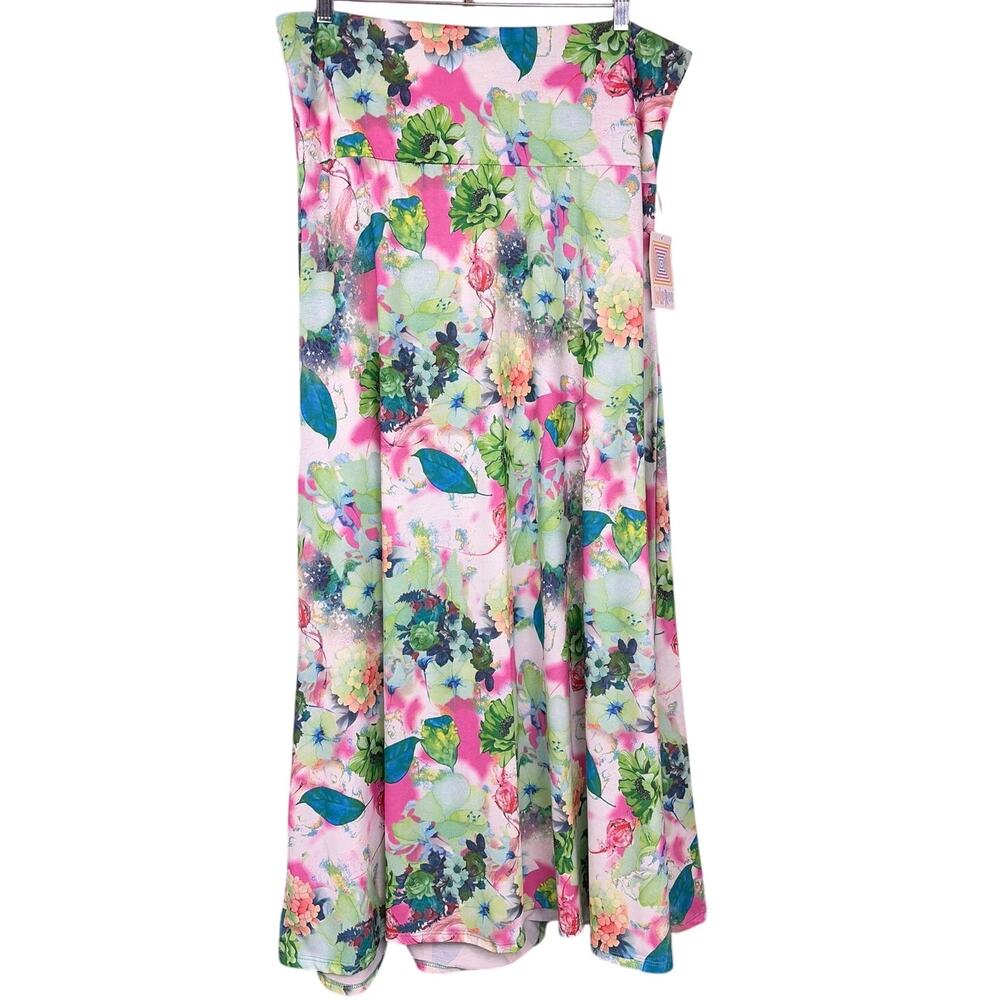 Lularoe Floral Cottagecore Resort Garden Wide Fold-over Waist Maxi Skirt 2XL